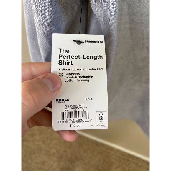 Sonoma Mens Perfect-Length Button-Down Shirt Castlerock Gray Standard Fit L NEW - Picture 6 of 8